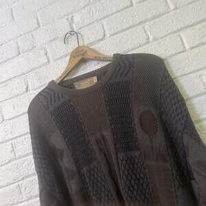 Vintage 90s 3D Knitted Sweater Sweatshirt Pull Over‎ Large Brown